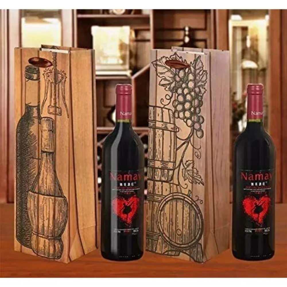 Set of 4 Elegant Wine Gift Bags w/ Bonus Corkscrew Bottle - Printed Luxury Bags